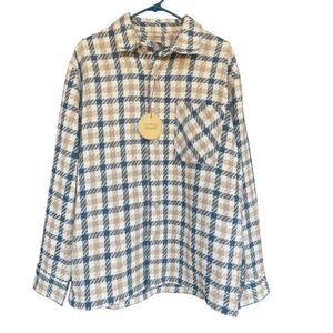 Common People Shirt Mens Large Blue Camel Check Long Sleeve Button Up Casual